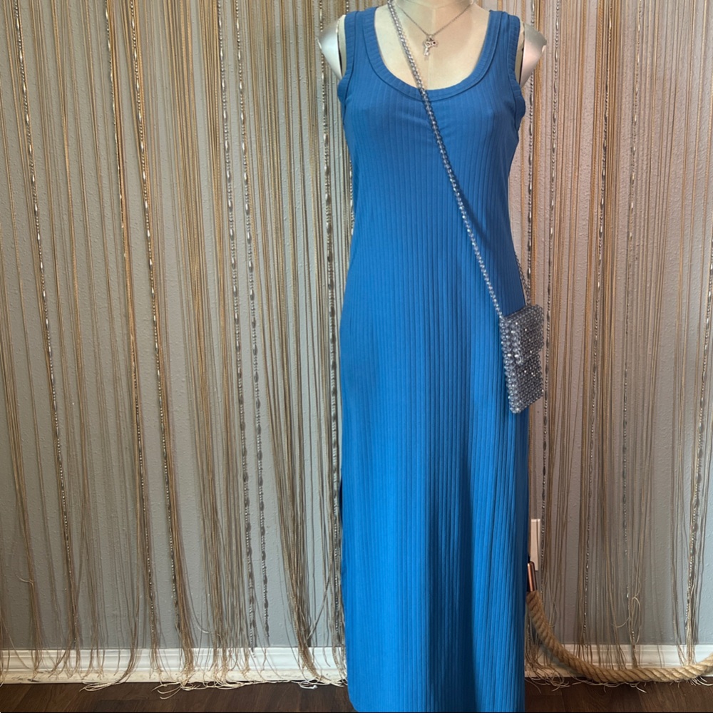 Chic Long Sleeve Blue Maxi Dress